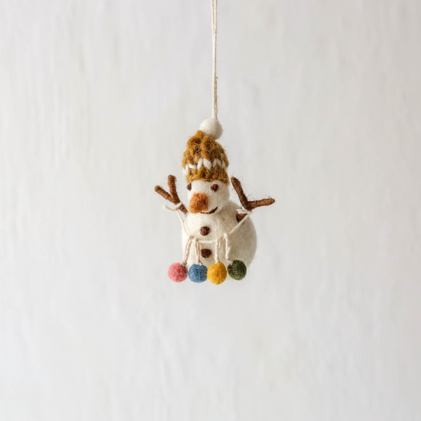 Festive Snowman with Knitted Hat Felt Hanging Decoration
