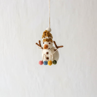 Festive Snowman with Knitted Hat Felt Hanging Decoration