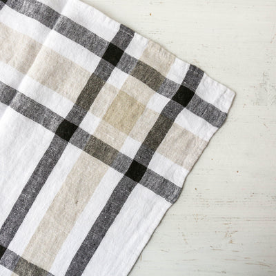 Washed Linen Capri Check Tea Towel - Charcoal
