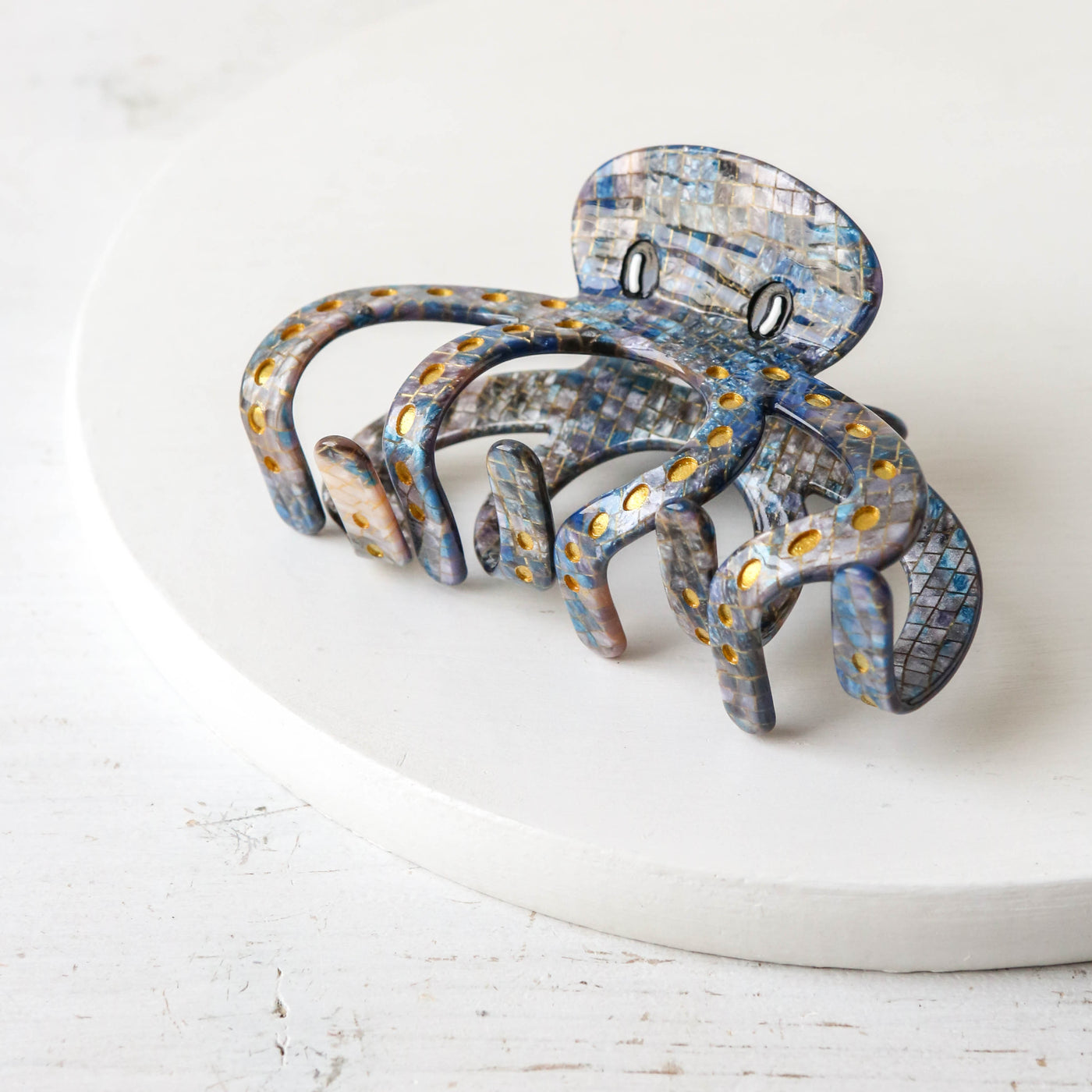 Hand Painted Cellulose Hair Claw - Blue Octopus