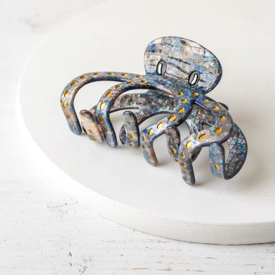Hand Painted Cellulose Hair Claw - Blue Octopus