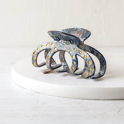Hand Painted Cellulose Hair Claw - Blue Octopus