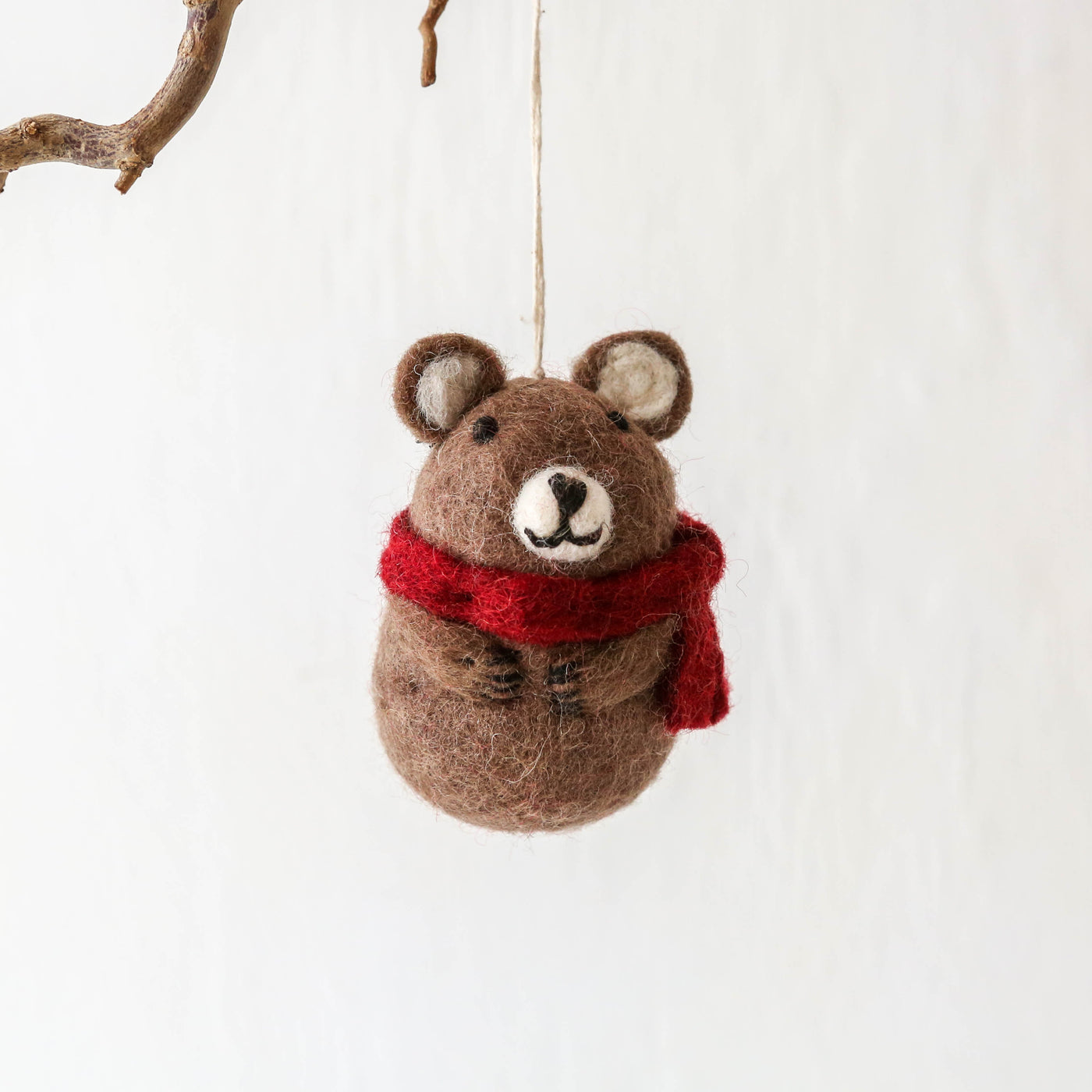 Cute Brown Bear in Scarf Felt Hanging Decoration