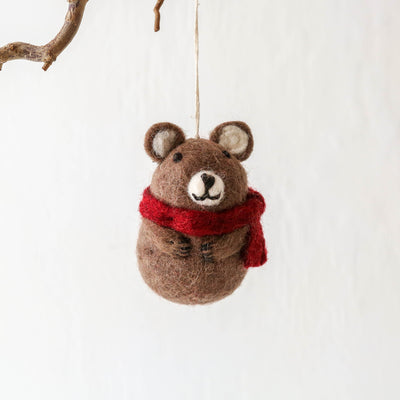 Cute Brown Bear in Scarf Felt Hanging Decoration