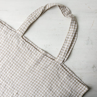 Washed Linen Sloppy Shoulder Bag - Beige Check