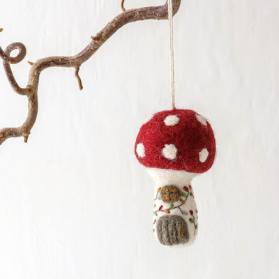Embroidered Mushroom House Felt Hanging Decoration