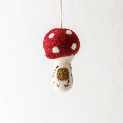 Embroidered Mushroom House Felt Hanging Decoration