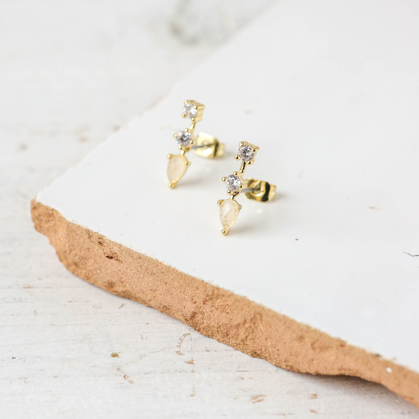 Moonstone Ear Climber Earrings - Silvia