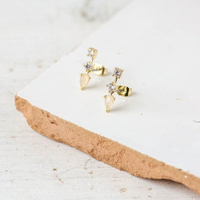 Moonstone Ear Climber Earrings - Silvia