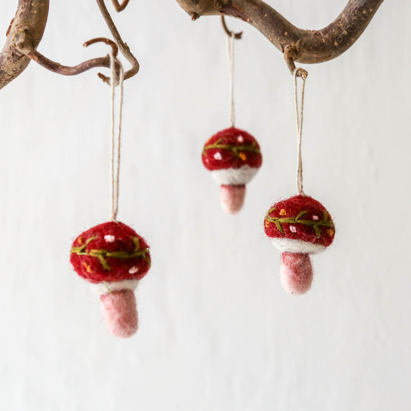 Embroidered Mushroom Felt Hanging Decoration - Small