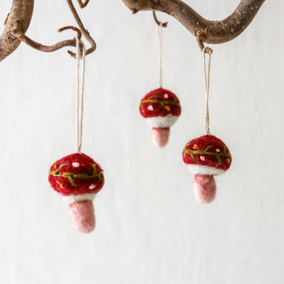 Embroidered Mushroom Felt Hanging Decoration - Small