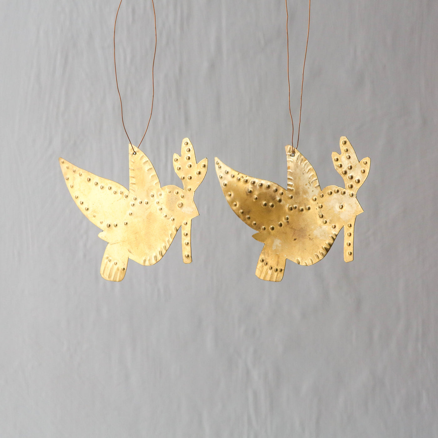 Brass Bird Hanging Christmas Ornament - Pack of 2