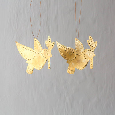 Brass Bird Hanging Christmas Ornament - Pack of 2
