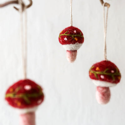 Embroidered Mushroom Felt Hanging Decoration - Small