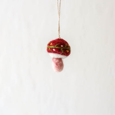 Embroidered Mushroom Felt Hanging Decoration - Small