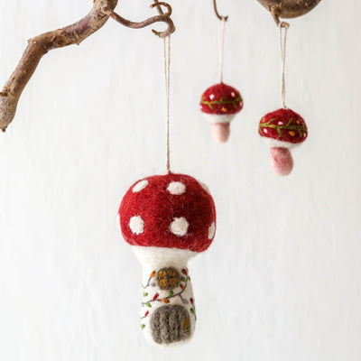 Embroidered Mushroom House Felt Hanging Decoration