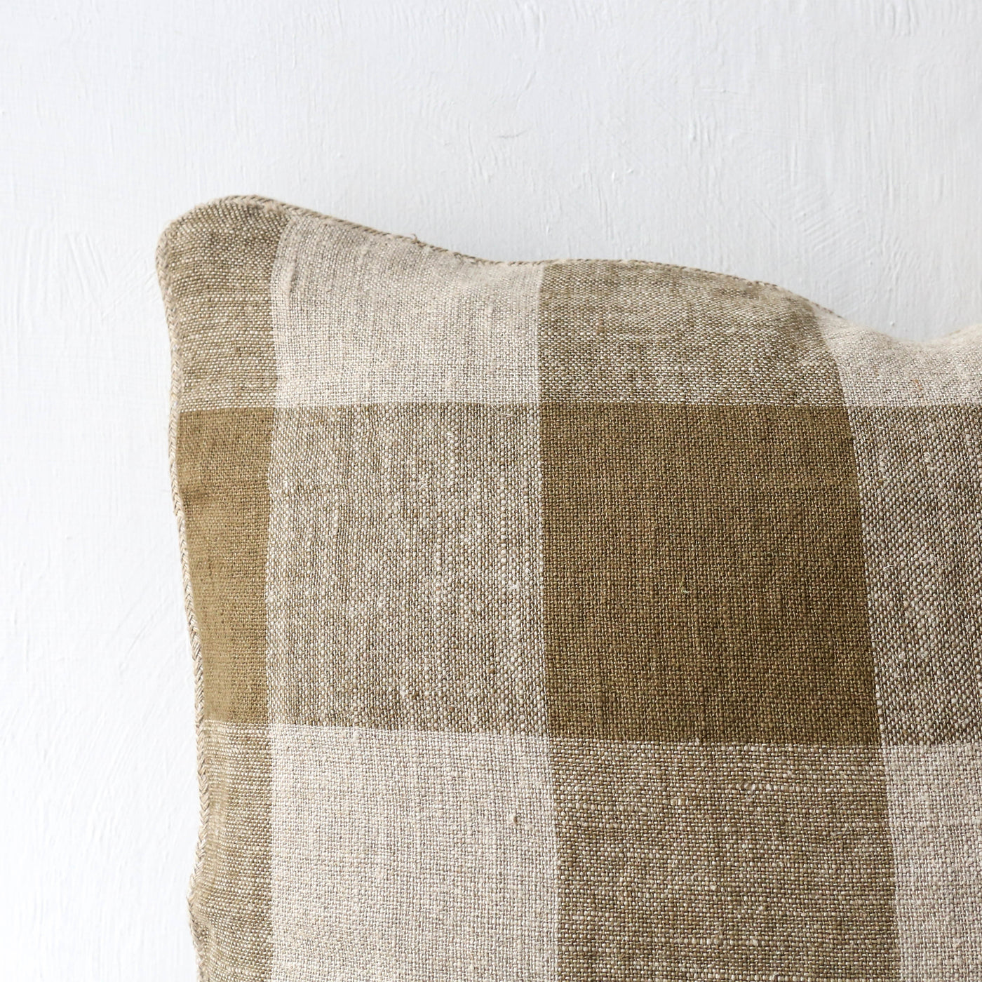 Oblong Bold Check Piped Linen Cushion Cover - Gold