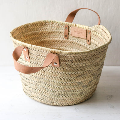 Leather Handled Storage Basket