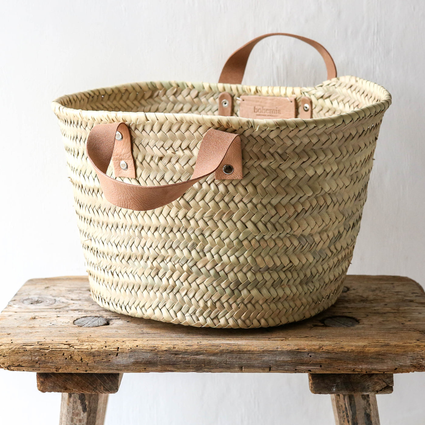 Leather Handled Storage Basket