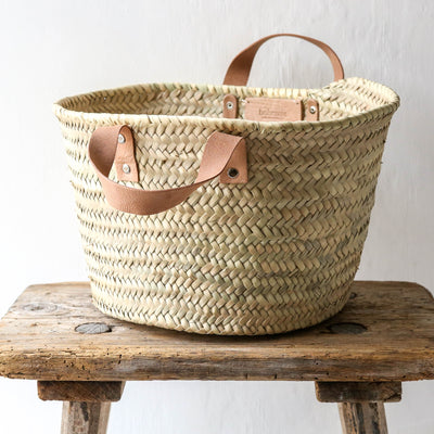 Leather Handled Storage Basket