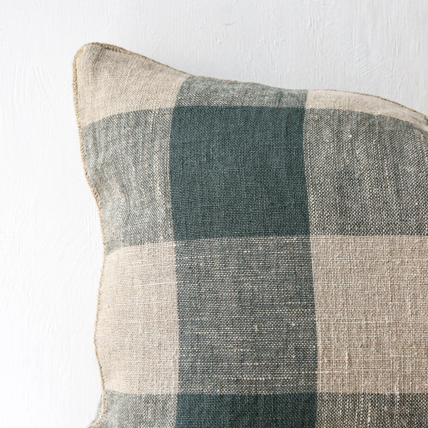 Oblong Bold Check Piped Linen Cushion Cover - Pigeon