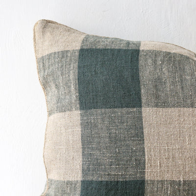Oblong Bold Check Piped Linen Cushion Cover - Pigeon