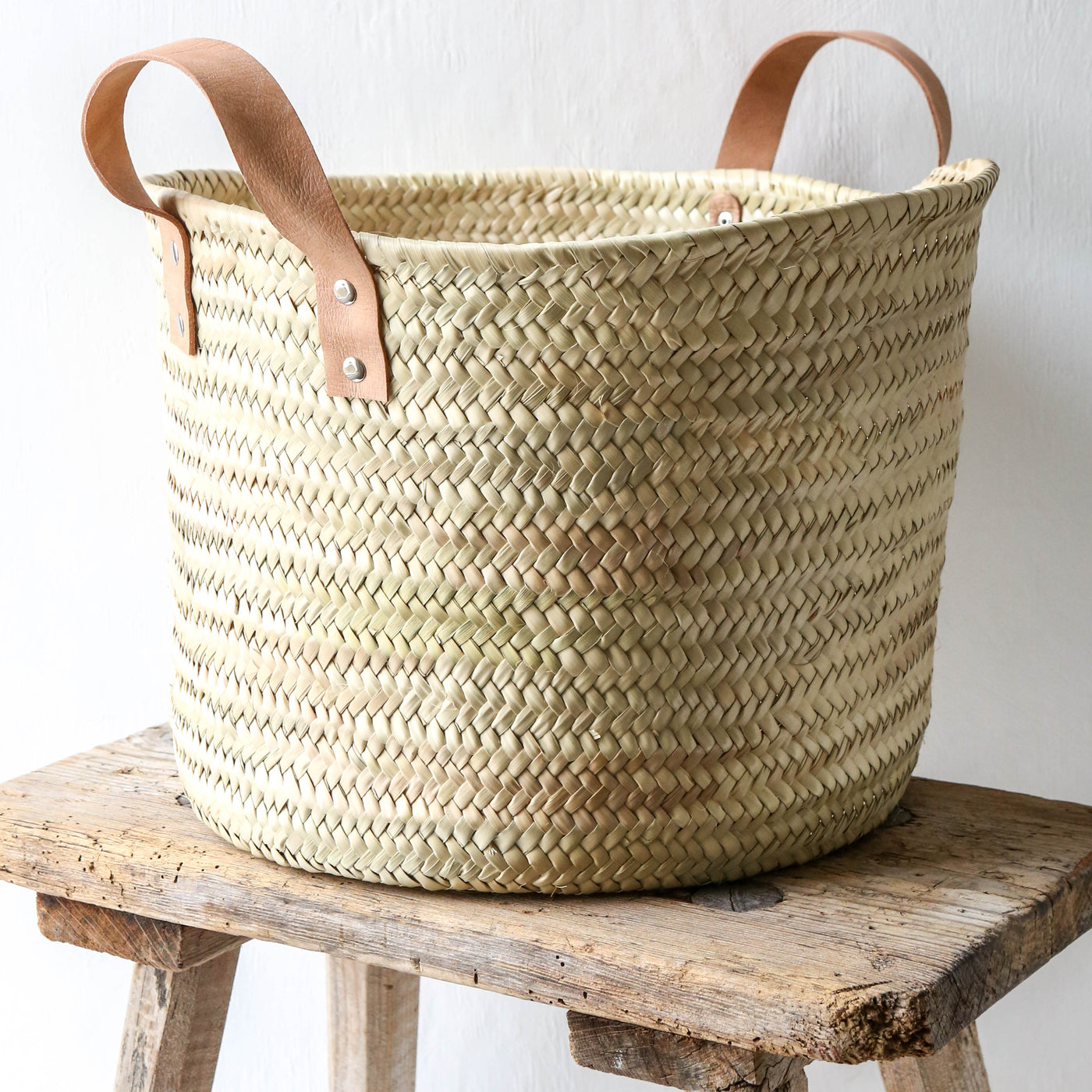 Leather Handled Storage Basket