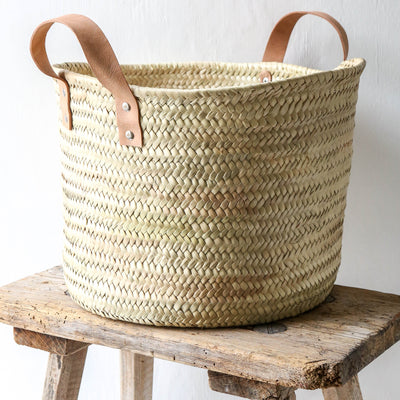 Leather Handled Storage Basket