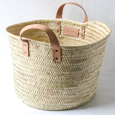 Leather Handled Storage Basket