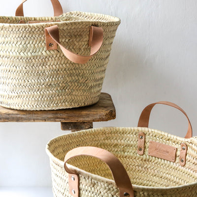 Leather Handled Storage Basket