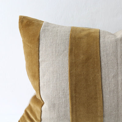 Oblong Linen & Velvet Stripe Cushion Cover - Gold
