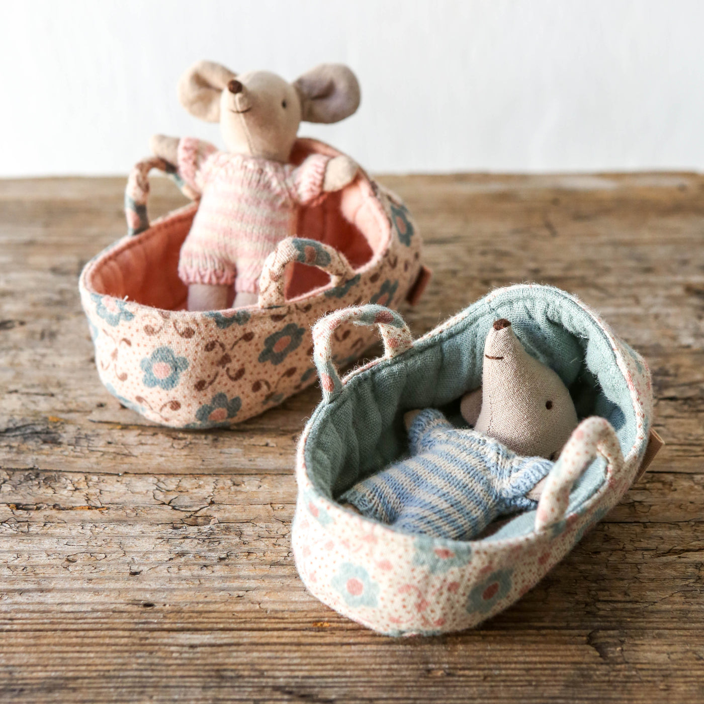 Maileg Baby Mouse In Carry Cot - Rose