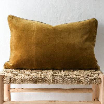 Oblong Piped Velvet Cushion Cover - Gold