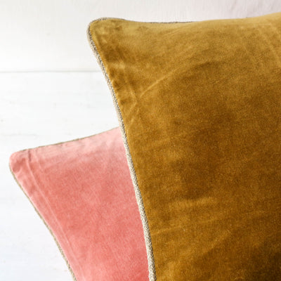 Oblong Piped Velvet Cushion Cover - Gold