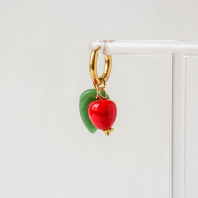 Lampwork Glass Cherry Hoop Earrings