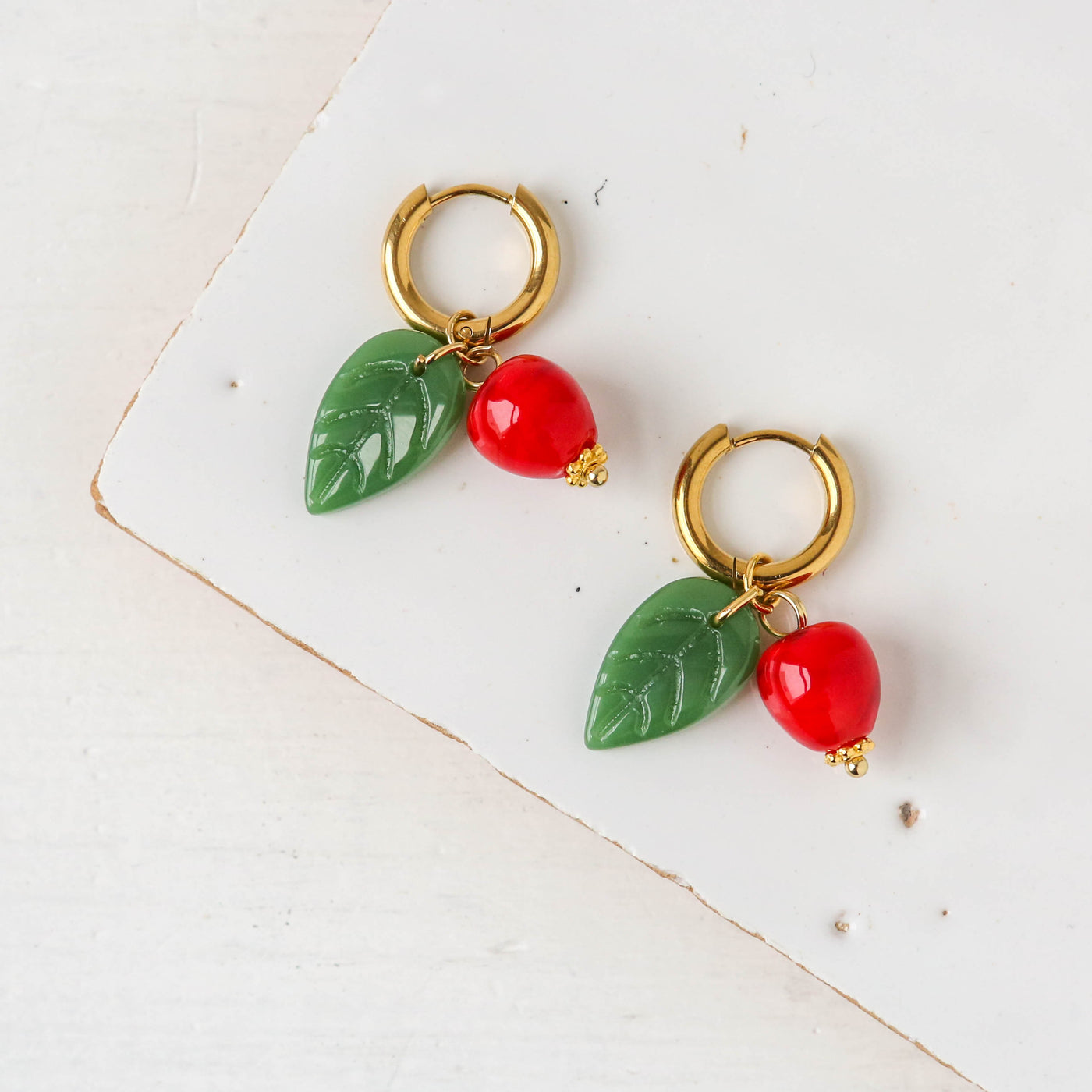 Lampwork Glass Cherry Hoop Earrings