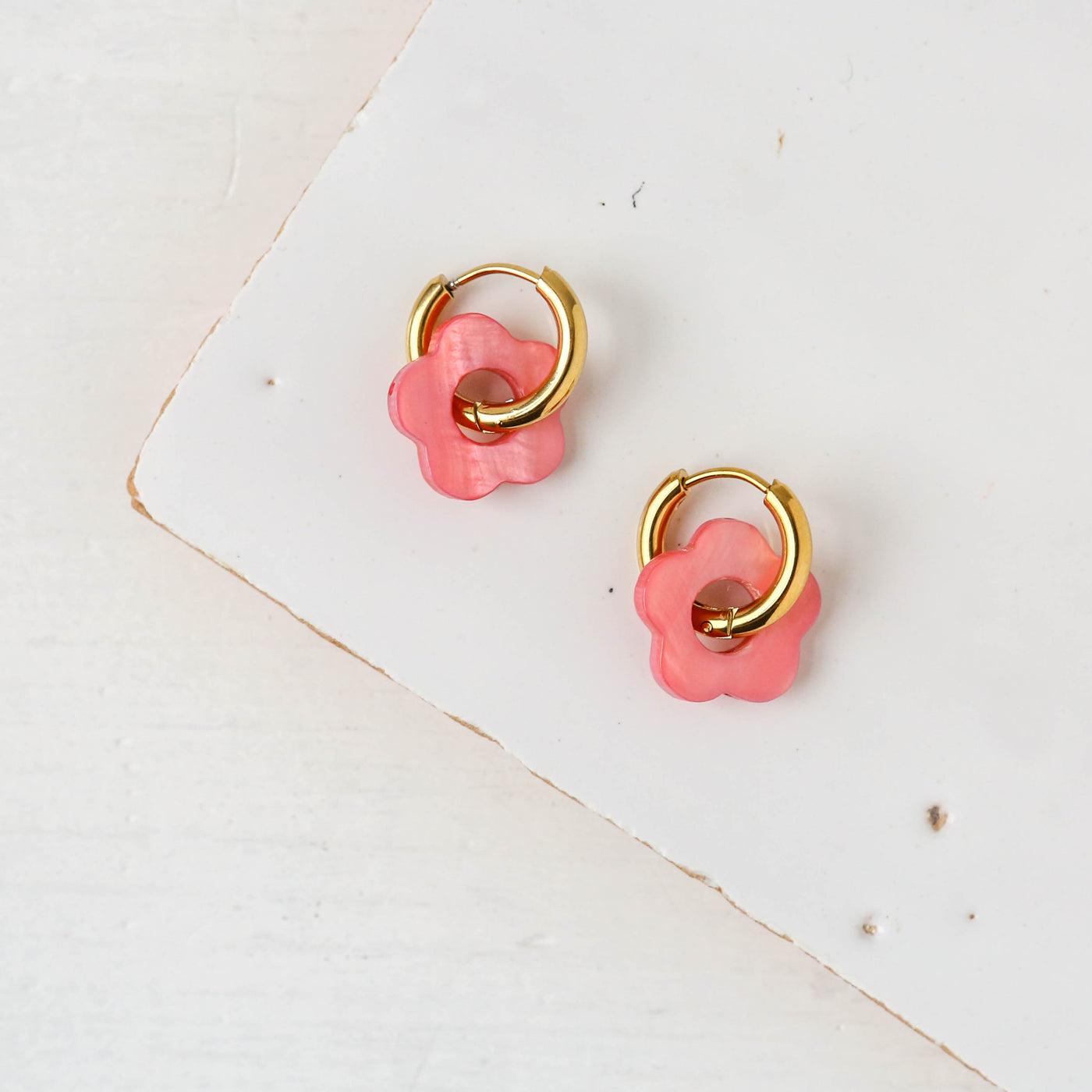 Shell Flower Hoop Earrings - Pink