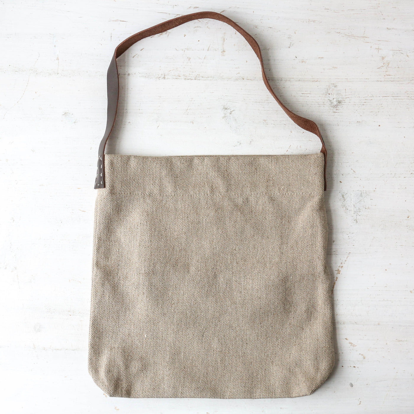 Single Leather Handled Linen Bag