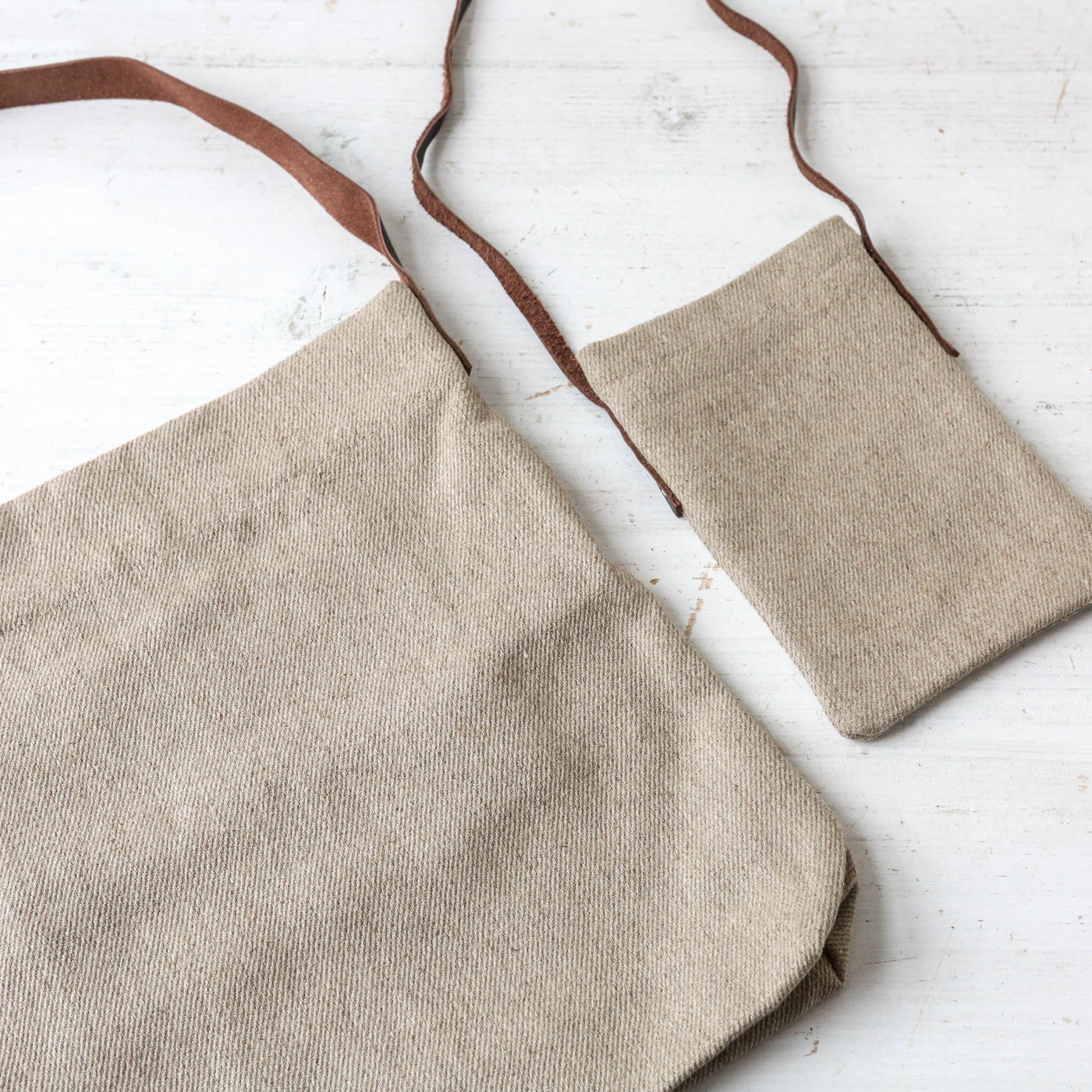 Single Leather Handled Linen Bag