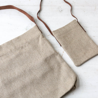 Single Leather Handled Linen Bag