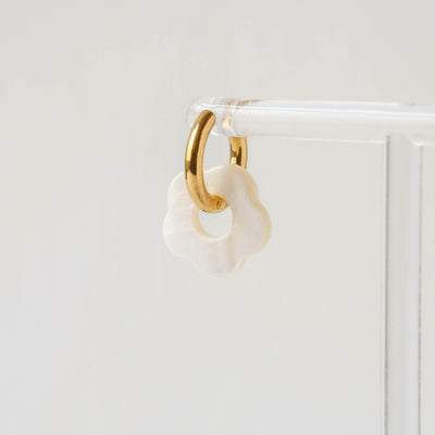 Shell Flower Hoop Earrings - White