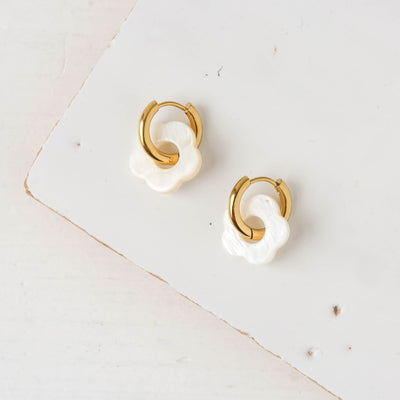Shell Flower Hoop Earrings - White