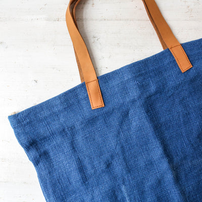 Leather Handled Soft Jute Wide Bag