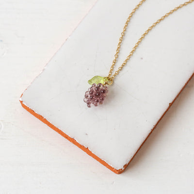 Glass Grape Necklace - Purple
