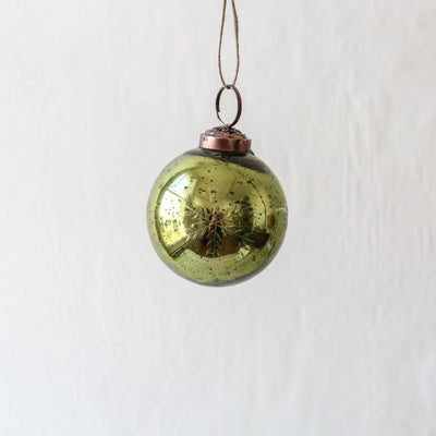 4cm Etched Snowflake Glass Bauble - Green