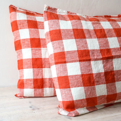 Pair of Linen Pillowcases - Cherry Gingham