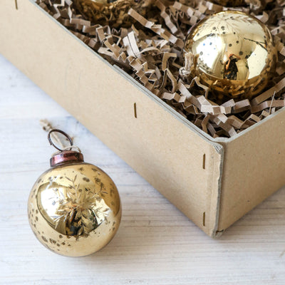 4cm Etched Snowflake Glass Bauble - Gold