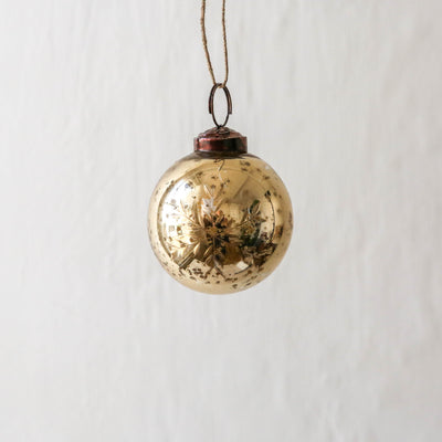 4cm Etched Snowflake Glass Bauble - Gold