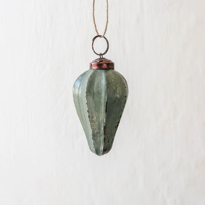 7.5cm Fluted Gourd Glass Bauble - Antique Teal