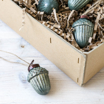 5cm Mini Glass Acorn Decoration - Antique Teal